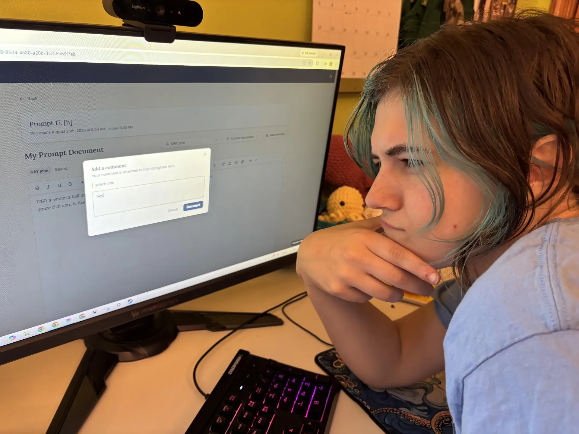 A club member leaving a comment on a piece of writing